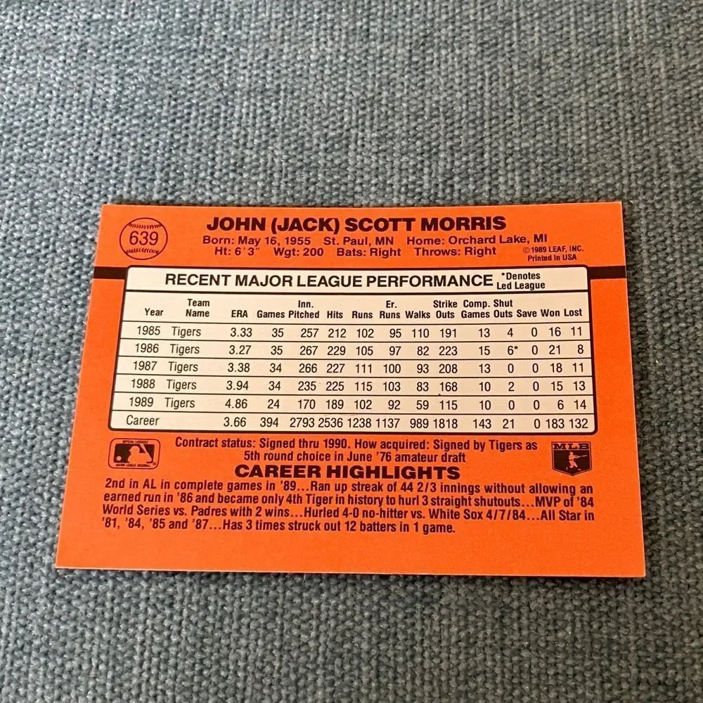 1990 Donruss Detroit Tigers Baseball Card Trading Card